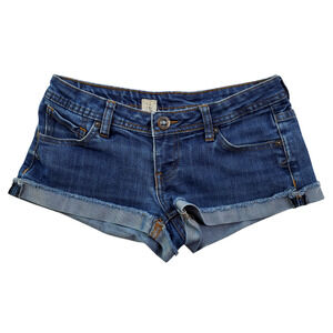 Volcom Denim Blue Jean Sound Check Shorts Junior Size 1 Hot Pants Booty Cuffed